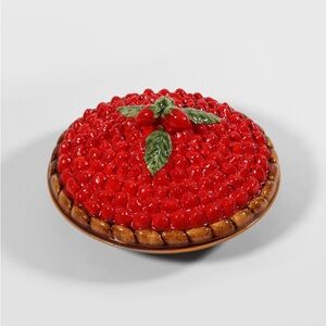 Vintage Over and Back Ceramic Strawberry Covered Pie Keeper Made in Portugal